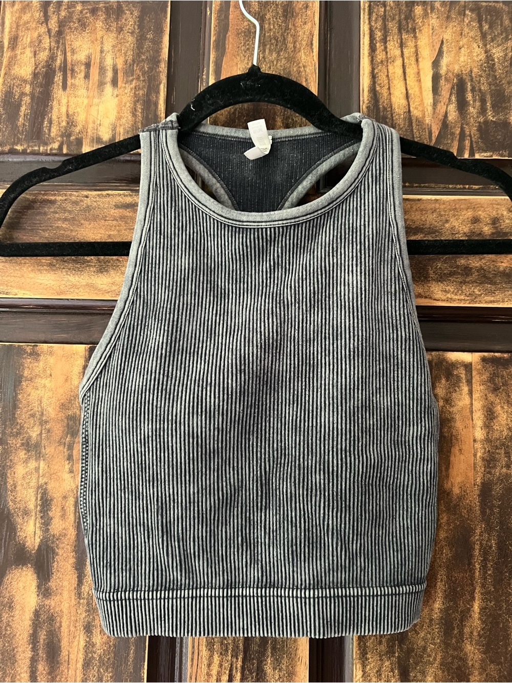 Ribbed High-Neck Crop Tank Top - black